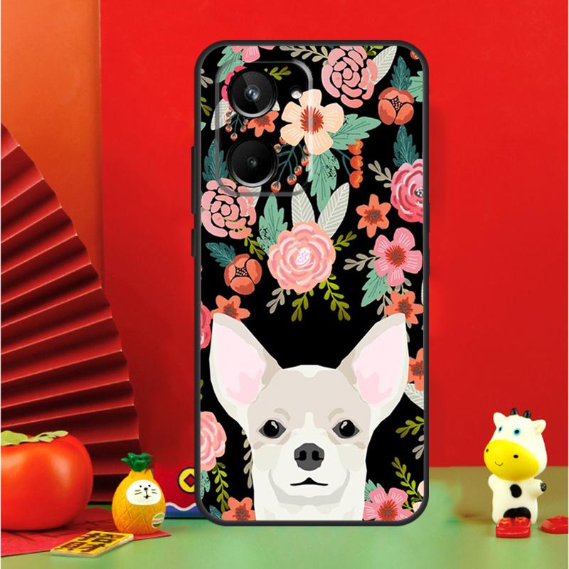 Chihuahua Face Floral Dog For Realme C35 C53 C55 C67 GT Neo 6 GT5 9 10 11 12 Pro Plus C25S C21Y C30 C31 C33 C51 Case