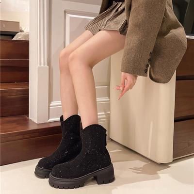 Fashion Autumn Winter New Women's Boots Rhinestone Decoration 2024 Hot Sale Fashion Round Toe Wear Resistant Outdoors Shoes for Women