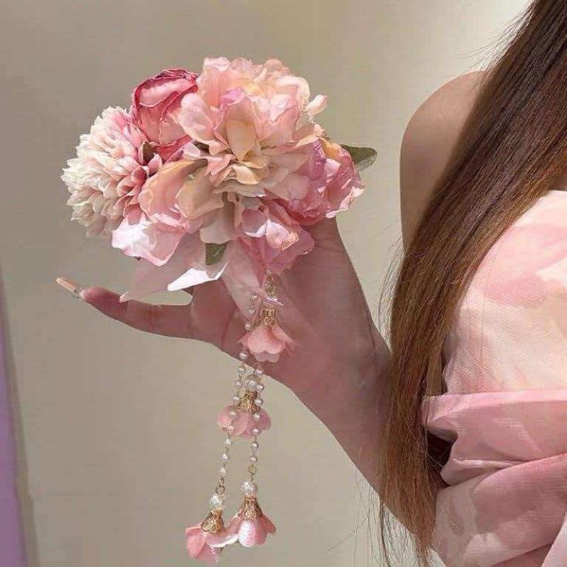 Pink Tassel Hanfu Hair Clip Retro Ancient Chinese Style Hairpin for Traditional Event Photography Gifts