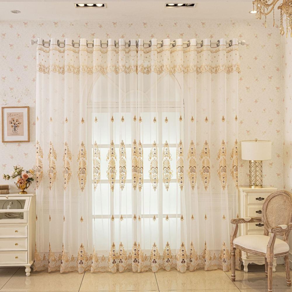 1pc European Style Rhombus Embroidery Sheer Curtains, Modern Geometric Translucent Embroidered Window Sheers