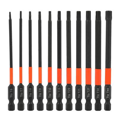 11 SZTUK 100mm Bity Sześciokątne T 10-T40 Stal Magnetyczne Sześciokątne Bezpieczeństwa Gwiazdowe Bity Sześciokątne Zestaw do Wkrętaków
