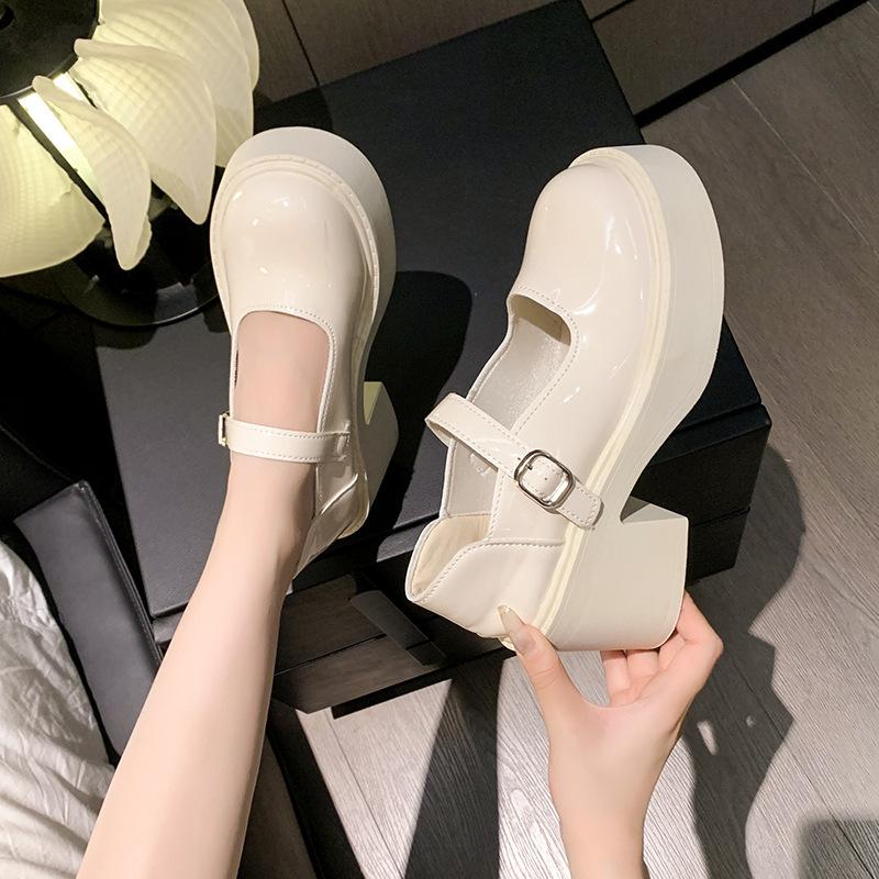Mary Jane shoes in the autumn and winter of 2024, new round head thick sole with small leather shoes, light mouth single shoes, versatile high heels