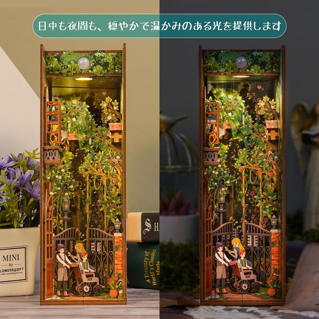 Tonecheer Book Nook 3D DIY Miniature Dollhouse Wooden Bookshelf Handmade Puzzle