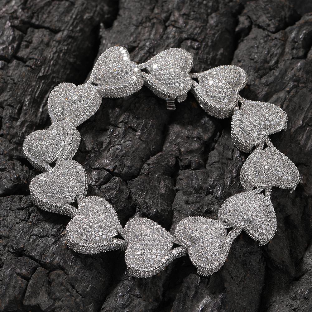 THE BLING KING Heavy Heart Bracelet Micro Paved Out Cubic Zirconia Link Best Gift For Women Girl Hiphop Jewelry
