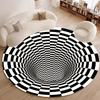 Flannel Printed Round Rug With Black White Optical Illusion Design For Modern Home Decor Soft Floor Mat 3D Art Theme