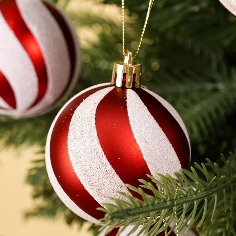 24/6Pcs Christmas Colored Balls Red Green White Spiral Colorful Painted Christmas Ball Xmas Tree Hanging Decoration Supplies