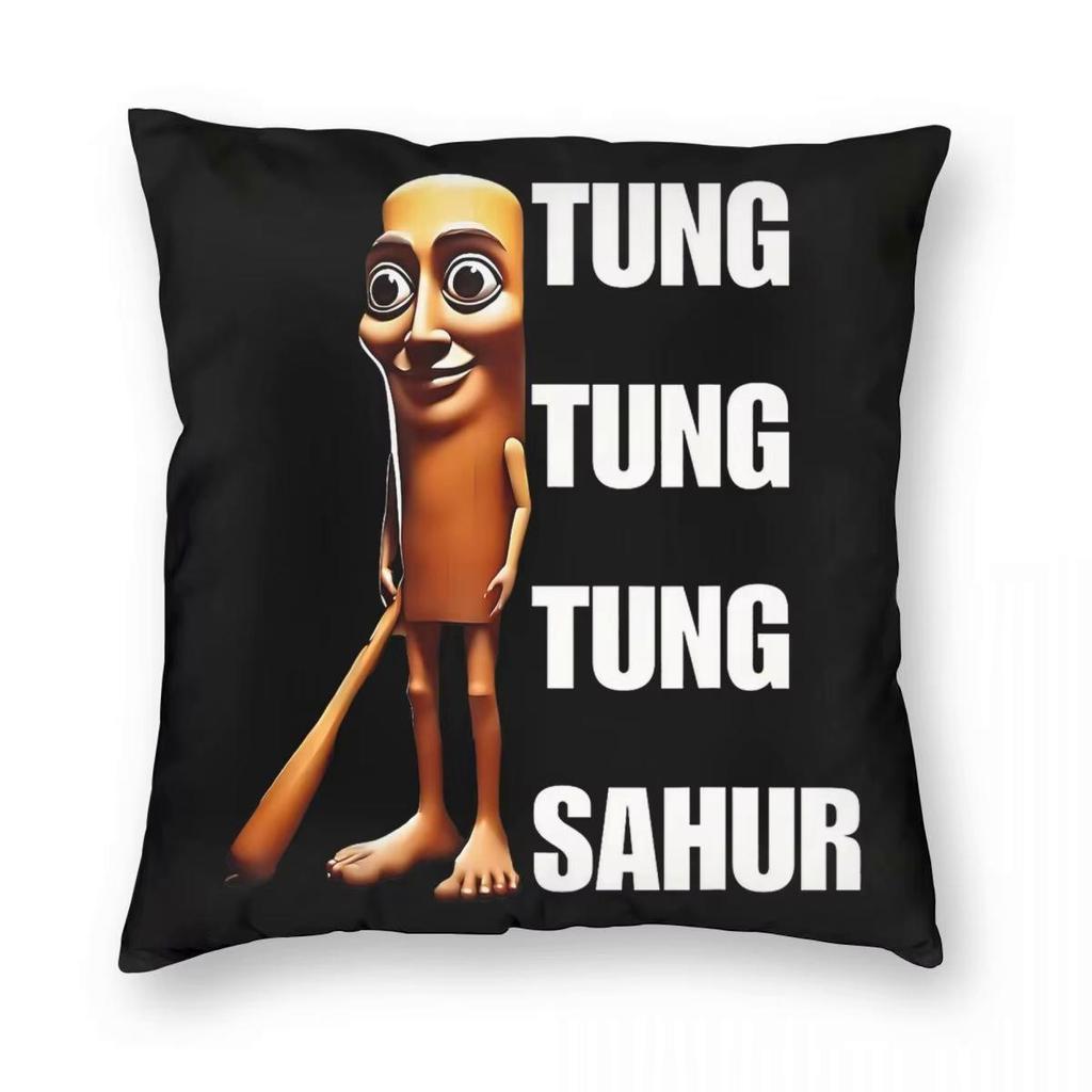 Tung Tung Tung Sahur Meme Italiano Brainrot Federa Stampa Poliestere Copricuscino Decorativo Copricuscino da Lancio
