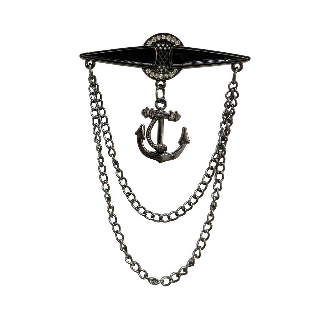 Anchor Alloy Rhinestone Brooch Pin British Style Suit Elegant Tassel Chain Lapel Pins for Men Women Fashion Jewelry Accessories