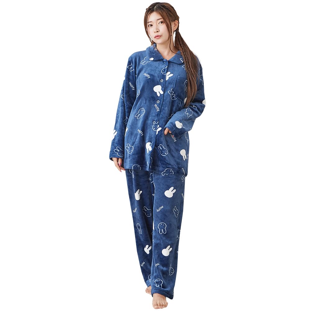 Luanna Jena Miffy Women's Loungewear, Fluffy Long Sleeve Pajama Set, Birthday Gift, QWMI03 (Navy Blue)