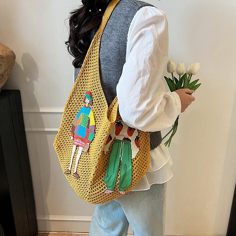 

Summer hollow woven straw bag women s large capacity 2025 new casual shoulder bag seaside vacation wind beach bag жовтий