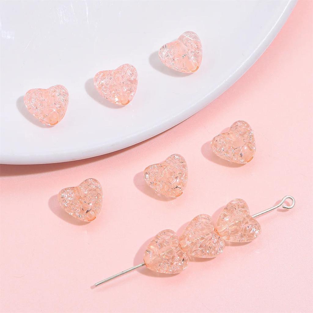 TX23 70pcs 10x9mm Candy Color Petite Acrylic Minimalist Inner Peach Heart Charm Bead DIY Handmade Jewelry Bracelet Accessories