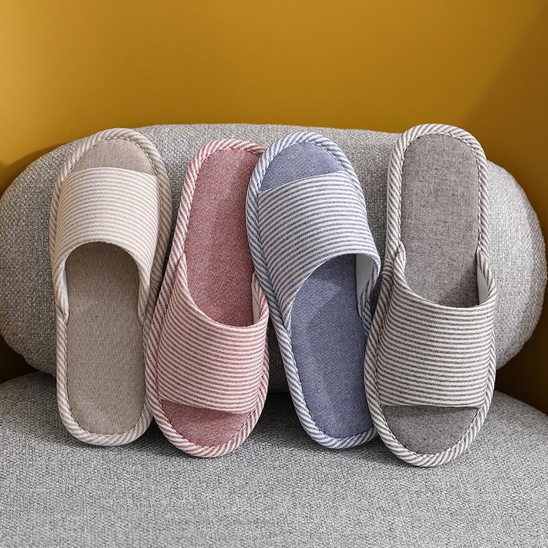 Gestreifte Leinen Hausschuhe - Vier Jahreszeiten Indoor Baumwolle Herren & Damen Dicke Sohle Hausschuhe