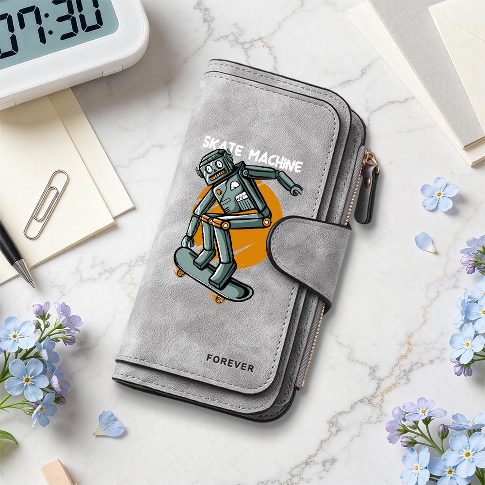 Cool Skate Robot Print Purse Fashion Casual Portable Multi Slot Long Wallet Daily Use Trendy Stylish Functional Wallet