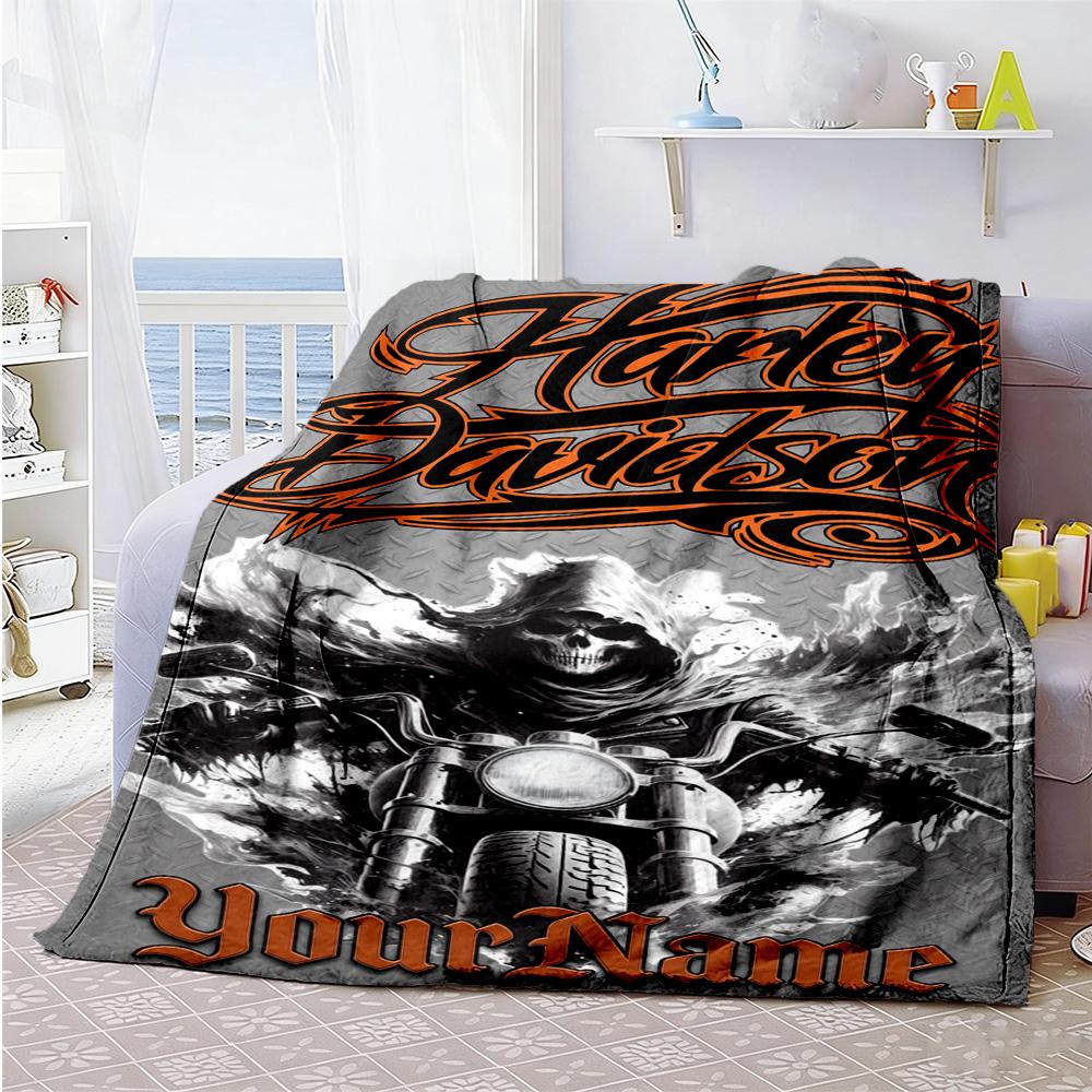 Harley-davidson Motorcycles Personalized Text Blanket Lightweight Customizable Blanket Soft Warm Cozy Perfect for Home Decor Seaside Office Sofa