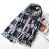 Women Winter Scarf Plaid Print Lightweight Soft Warm Scarf with Tassel Trim Cold Weather Imitation Cashmere Scarf
