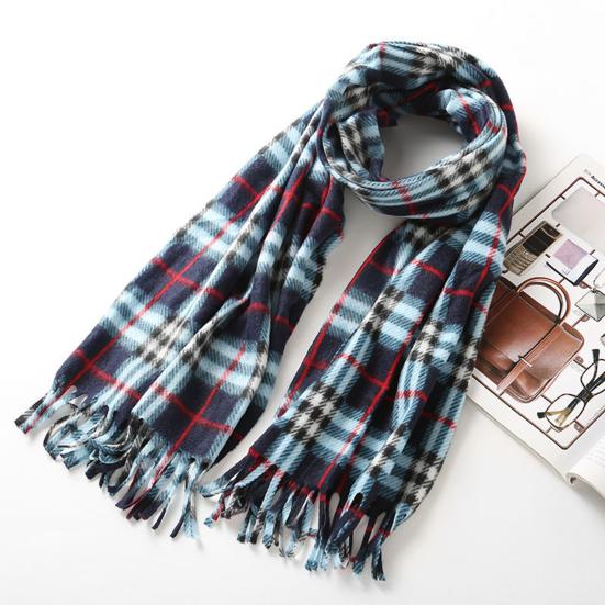 Women Winter Scarf Plaid Print Lightweight Soft Warm Scarf with Tassel Trim Cold Weather Imitation Cashmere Scarf