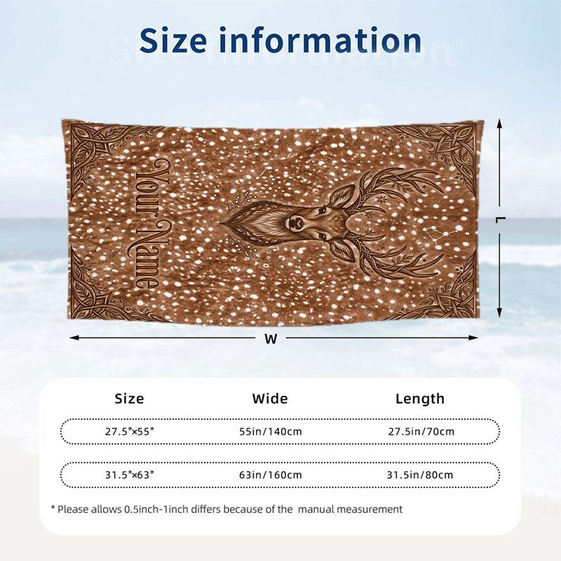 Deer Theme Beach Towel Personalized Custom Name & Text Soft Quick Dry Beach Towel for Swimming Travel