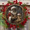 Black Santa Claus Wooden Christmas Sign - Navidad Round Sign for Yard Door Wall Hanging Decor - Ideal Christmas Decoration