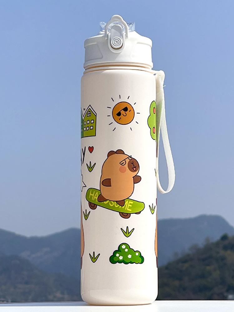 800ml Capybara Cute Water Cup with Straw & Handle Sports Water Bottle Portable Drinking Bottle for Boys Girls Daily Use