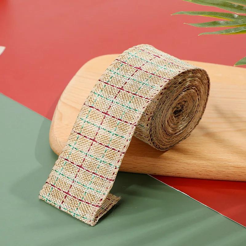 Rolka 6M Vintage Imitacja Konopi Taśma z Drutem Dekoracje Świąteczne Czerwono-Zielona Kratka Lniane Wstążki Do Rękodzieła DIY Kok Pakowanie Prezentów Ręcznie