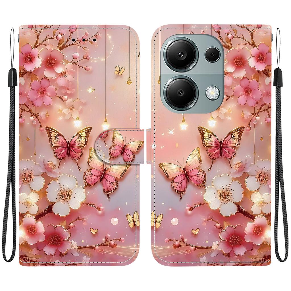 Handmade PU Leather Flip Case for Xiaomi Redmi Note 13 Pro 4G Anti-Slip Shockproof Cover with Wrist Strap & Heart/Rose Cat Designs