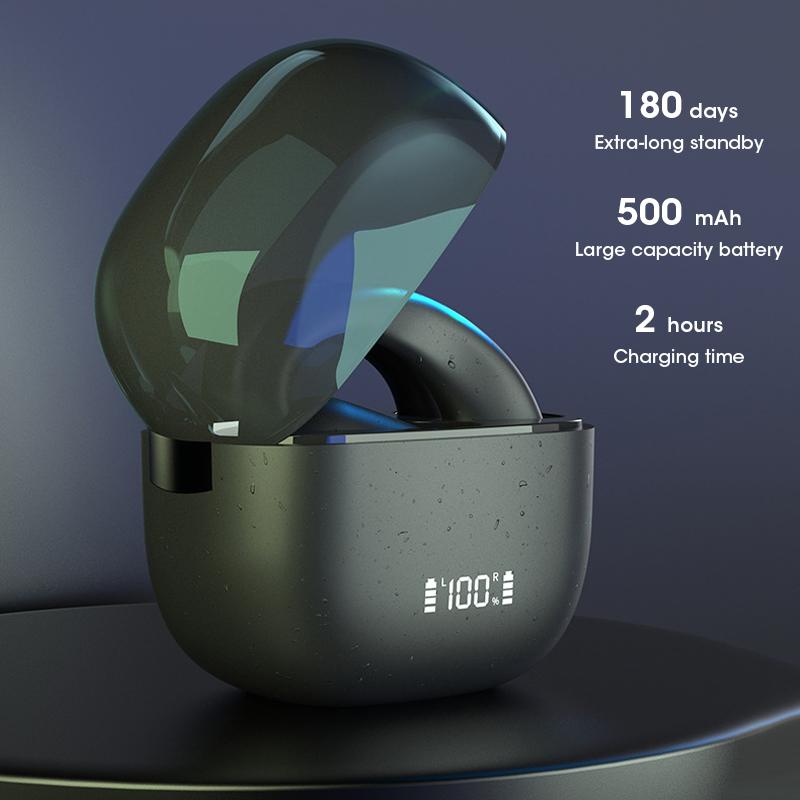 Nocclili Wireless TWS Earphones with Earhooks Design for Sports Bluetooth 5.3 LED Earbuds Headphones with Mic