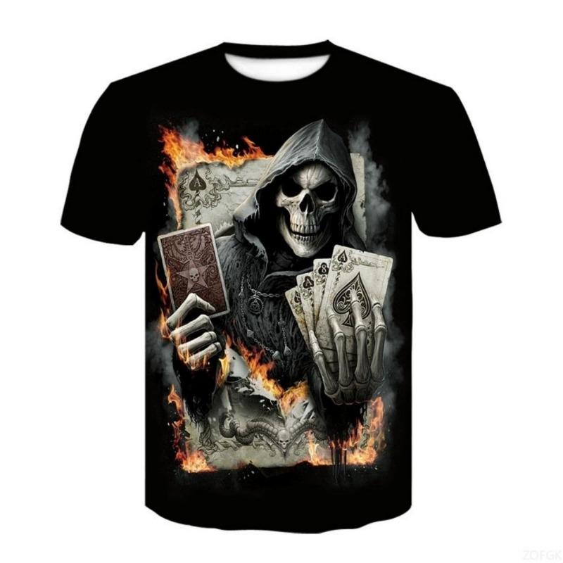 2026 new men's horror skull Halloween print breathable and comfortable round neck T-shirt outdoor party casual top