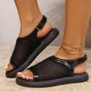 Fashion Platform Sandals Summer New Round Toe Shallow Mouth Open Toe Paneled Mesh Breathable Metal Slip Strap Soft Slip Flats