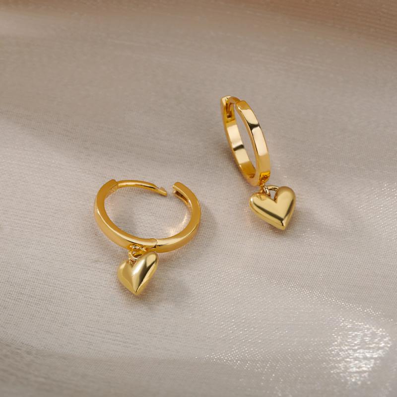 Women's Shape Earrings Gold Plated Copper with  Heart Zircon Minimalist Geometric Jewelry Set Dangle Earrings for Daily Wear