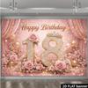 2D Flat Color Drapery for 18th Birthday Background Fabric with Diamond-encrusted Numbers "18" and Crown Rose Elements