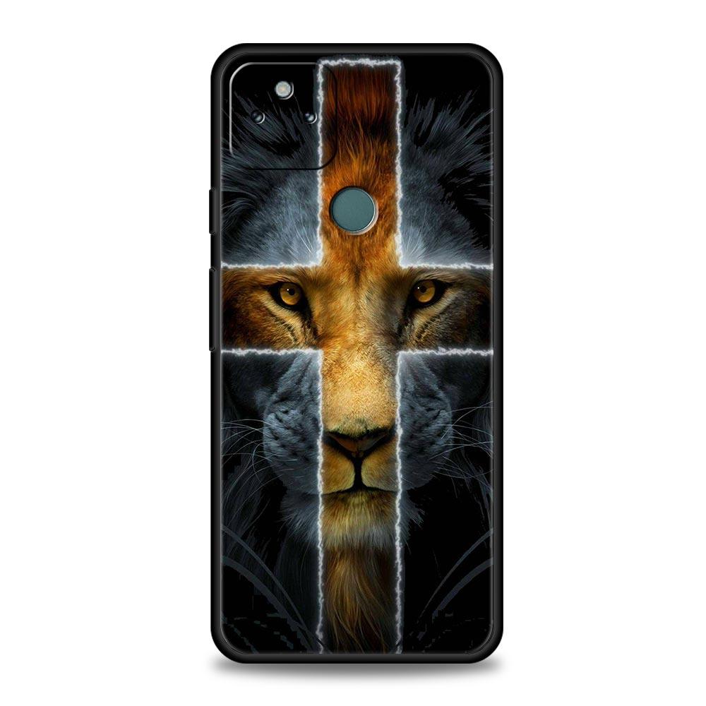 Cross Pattern Bicolor Lion Phone Case Cover for Google Pixel 10 9 8 7 6 9A 8A 7A 6A Pro Shockproof Soft TPU 10 Pro XL Shell Bags