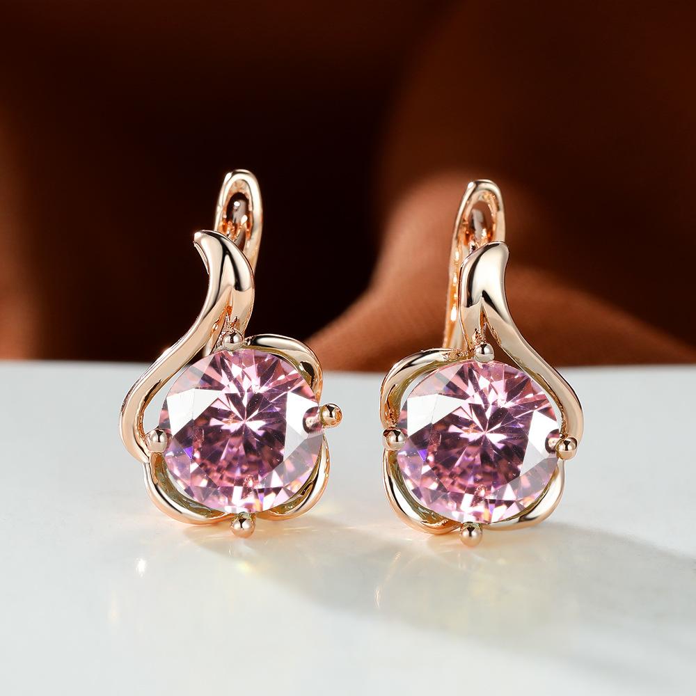 Fashion Earrings With Diamond Studded C-ring Earrings, Buckle And Plain Ring Earrings One Size розовый