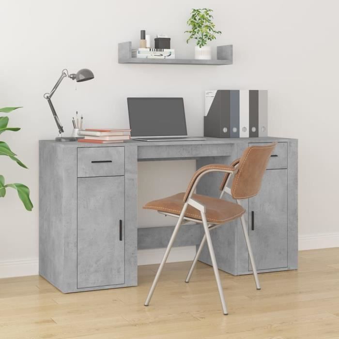VidaXL Bureau avec armoire gris béton bois d'ingénierie 3185435