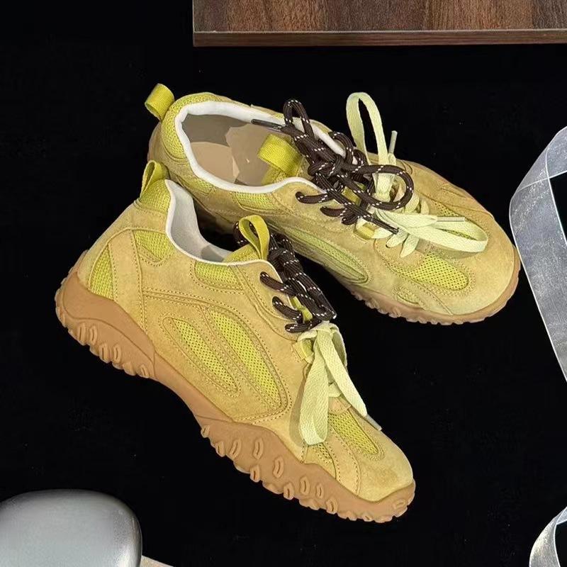 Outdoor Walking Jogging Athletic Running Shoes Strapped Casual Shoes Women Sneakers Vintage Leather Knitted Fabric Trainers