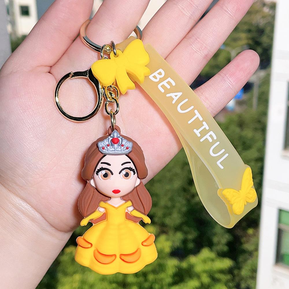 Snow White Elsa Alice Pendant Keychain Cartoon Phone Bag Mermaid Princess Key Chain Jewelry Kids Fans Gifts