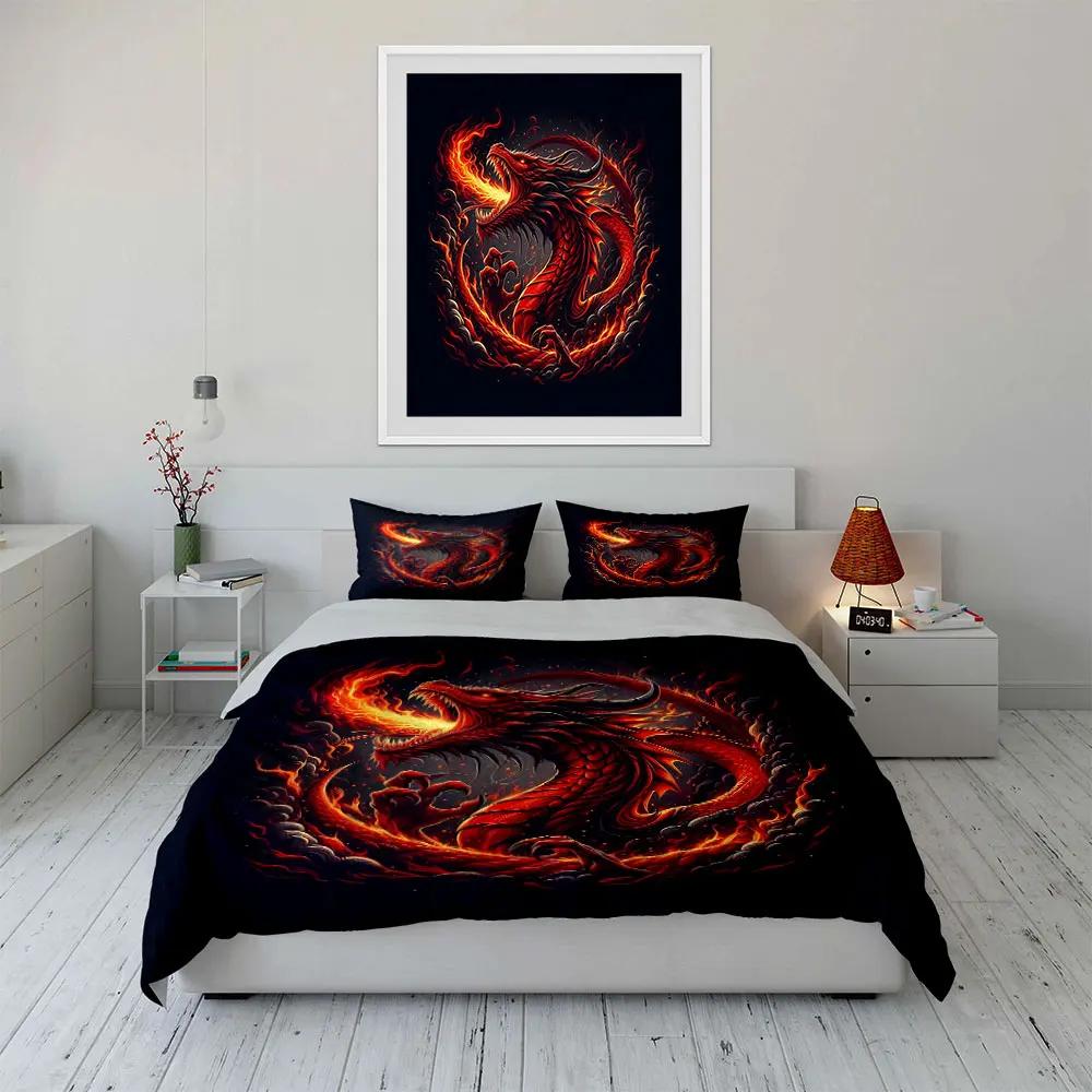 Dragon Flame Decorative Set Soft Comfortable Duvet Cover Bedding Set Included 1*Duvet Cover & 2*Pillowcases gift