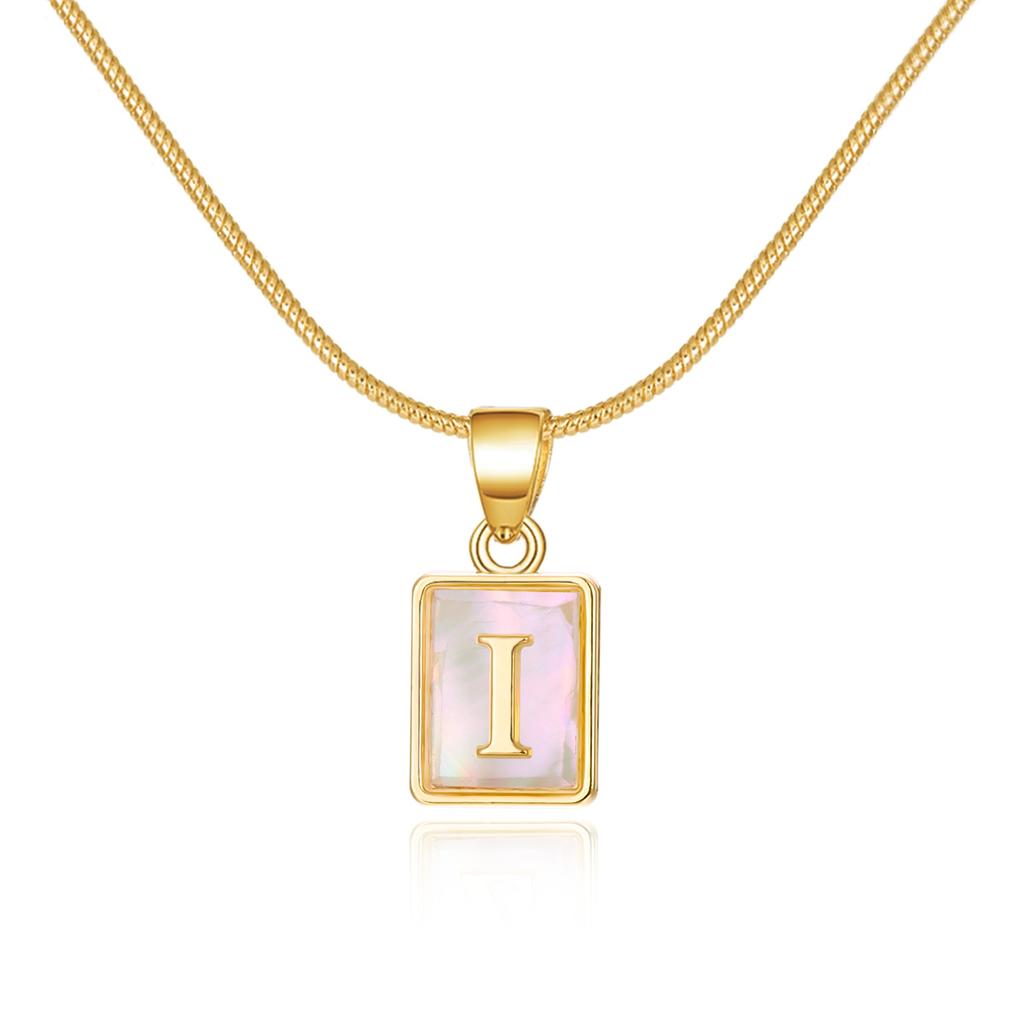 Fashion 26 Initial Letters Pendant Necklace For Women Gold Color A-Z Alphabet Square Shell Snake Chain Choker Birthday Jewelry