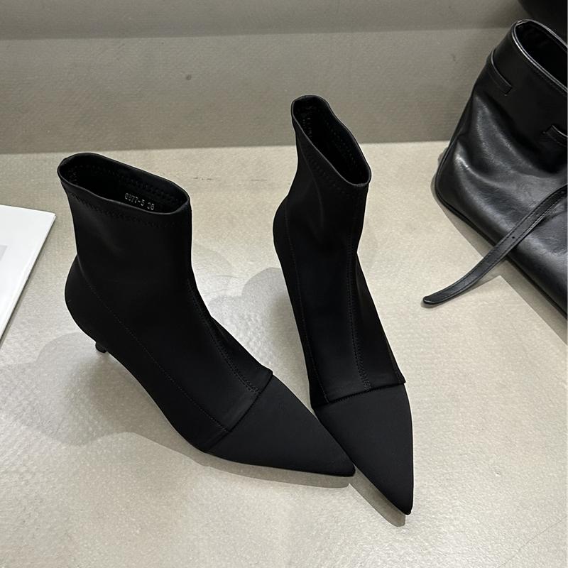 Fashion SUOJIALUN 2025 Winter New Brand Women Ankle Boots Fashion Pointed Toe Slip On Chelsea Boots Thin High Heel Shoes Short Boots