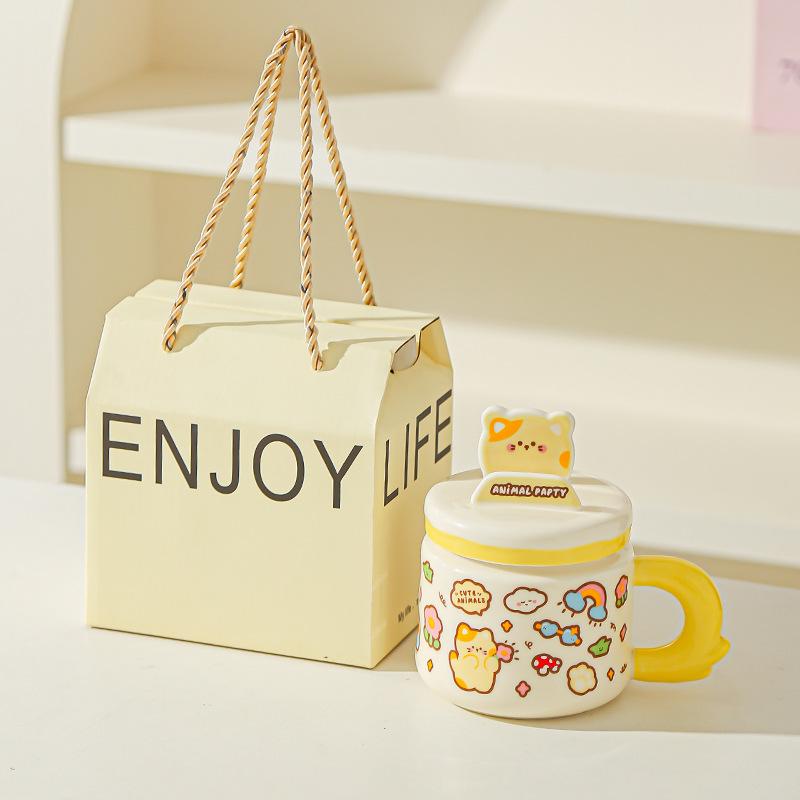 Cute Cartoon Cute Pet Doodle Animal Mug Office High value Water Cup Mobile Phone Stand Student Ceramic Cup