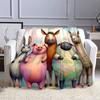 "Colorful Cartoon Farm Animal Friends" Patterned Flannel Blanket Perfect for the Bedroom Living Room, Sofa, or a Little Nap