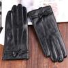 Women's Autumn and Winter Sheepskin Gloves, Piled and Thickened Outdoor Sports, Warm and Cold-proof Fashion Bow Touch Screen Gloves