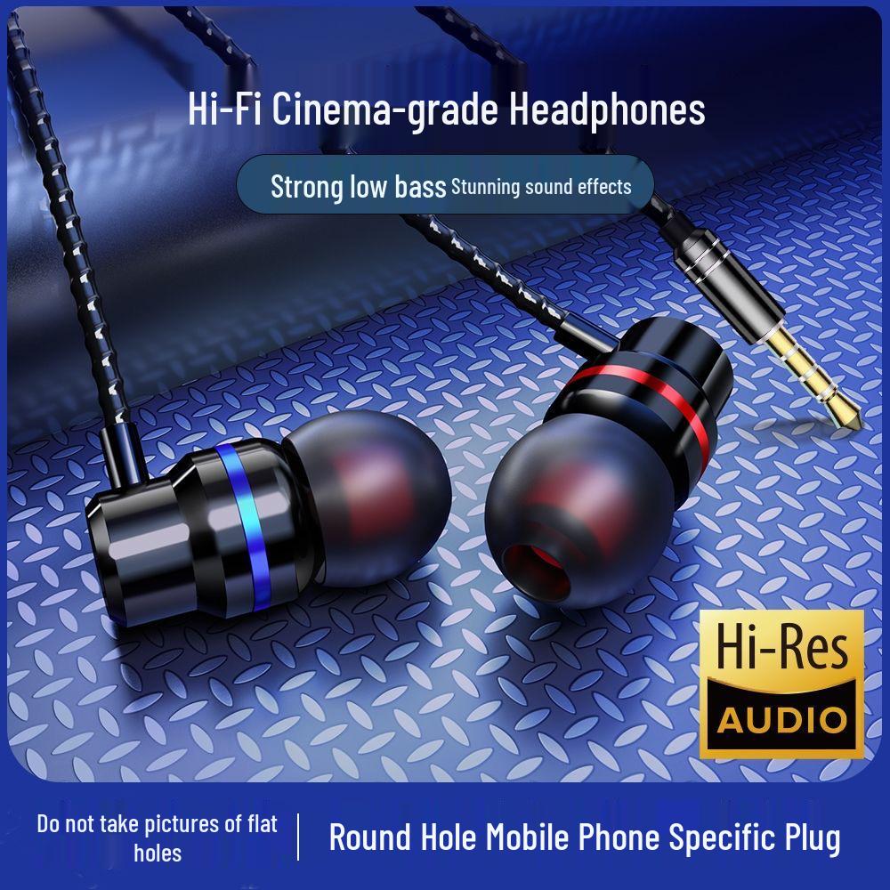 In-Ear Wired Earphones with Heavy Bass and High-Quality Subwoofer, Compatible with Round and Flat Hole Devices