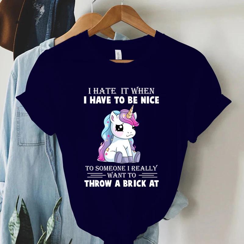 Cute Unicorn Graphic T Shirts Vintage Casual Tees New Fashion Harajuku Womens Clothing Y2k Grunge Tops Ladies Korean Tshirt