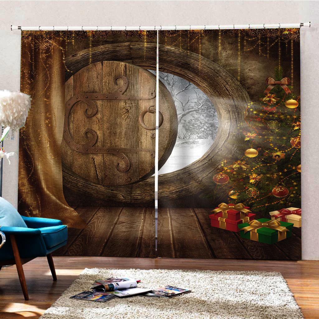 Green Forest Elf Lantern Curtains for The Bedroom Window Fabric Curtain for Living Room Left and Right Biparting Open 2Panel