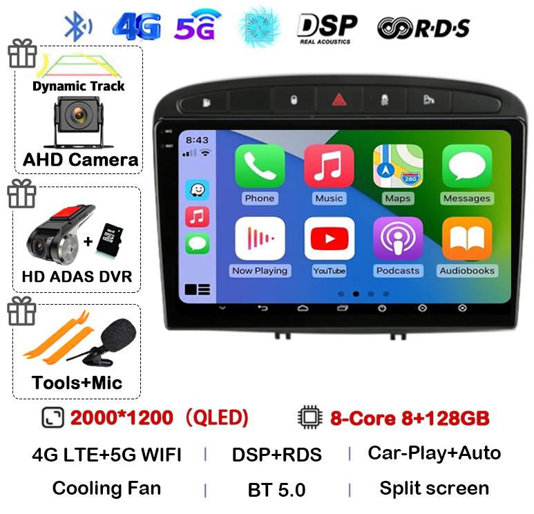 Android 14 Carplay Auto for Peugeot 308 308SW 2007-2015 408 2012-2020 Car Radio 2 DIN GPS Stereo Multimedia Player Head Unit DSP