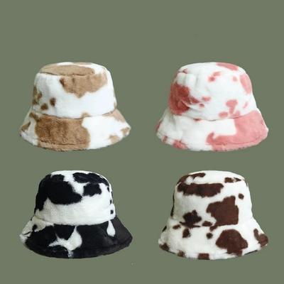 Sombrero de Pescador Estampado de Vaca Para Mujer Nuevo Estilo Otoño e Invierno Espesor Cálido Sombrero de Cubo de Moda Sombrero de Celebridad de Internet