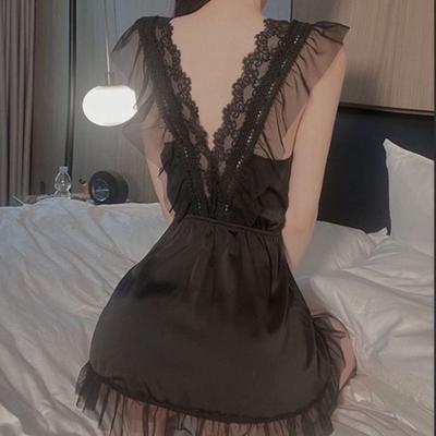 Sexy Lingerie New Lace Low-cut Suspender Set Ice Silk Nightdress Fashion Temptation Women