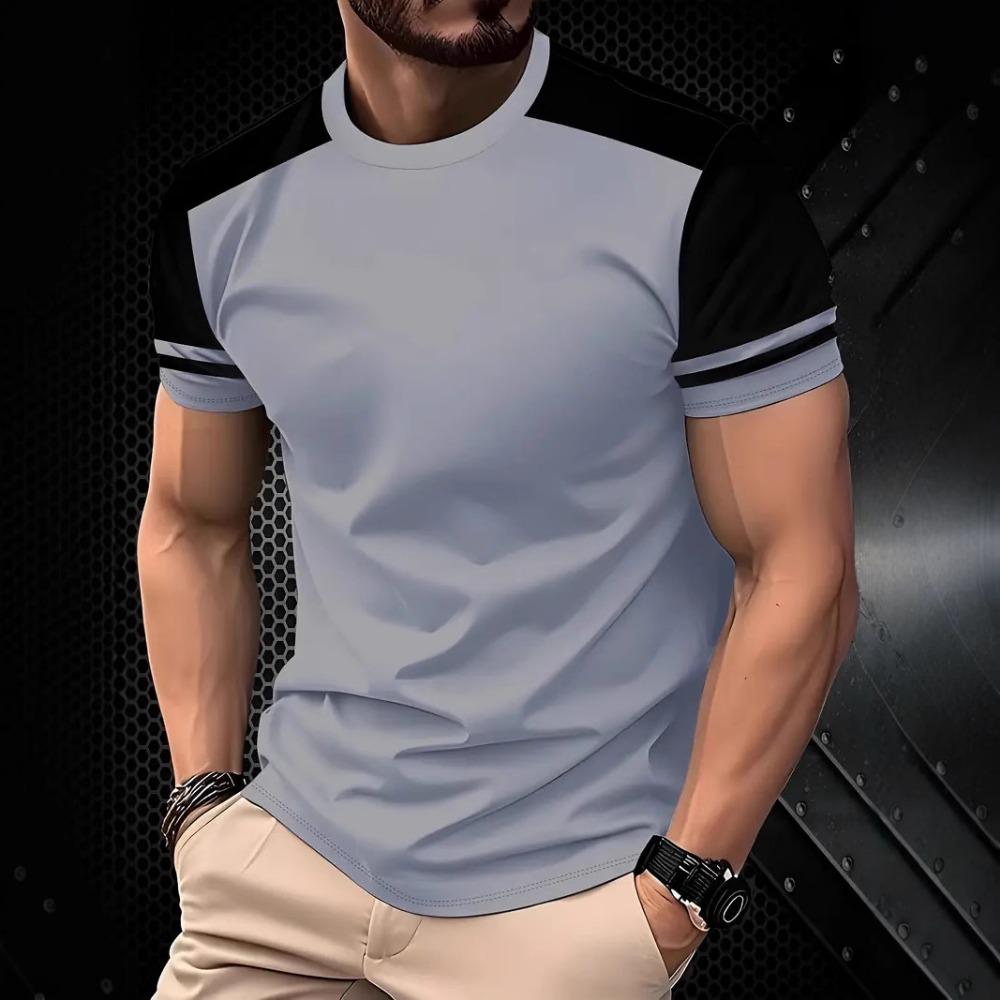 T-shirt striped top, men's fashionable sports short sleeved shirt