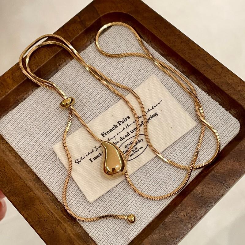 Korean Gold Water Drop Long Necklace—2026 High-End Fashion Sweater Chain for Women