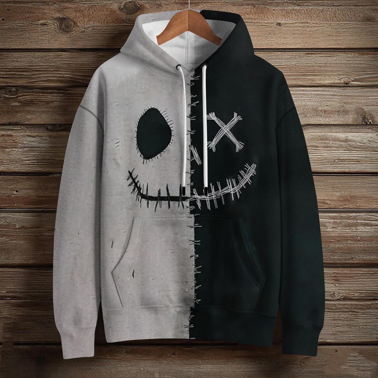 

Женский модный пуловер с длинным рукавом, толстовка с капюшоном и карманом, с принтом на Хэллоуин L